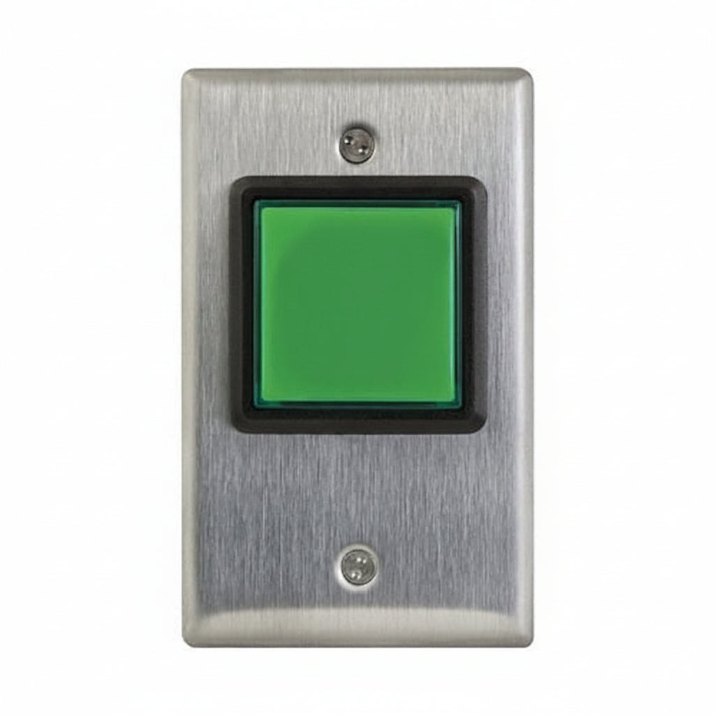 Camden CM-30AT 2" Square LED Illuminated Push Button, "Push to Exit" Switch with Adjustable 30 Second Timer, Green