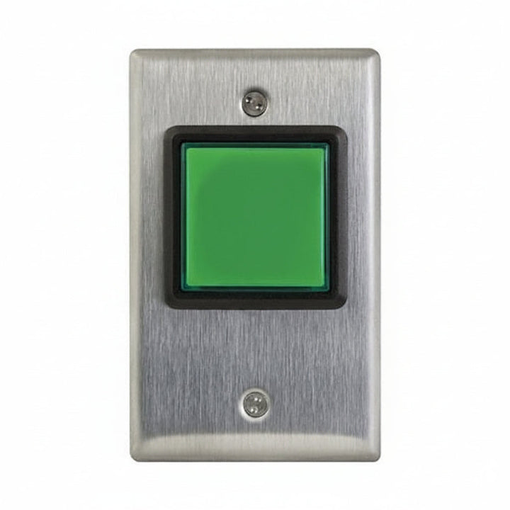 Camden CM-30AT 2" Square LED Illuminated Push Button, "Push to Exit" Switch with Adjustable 30 Second Timer, Green