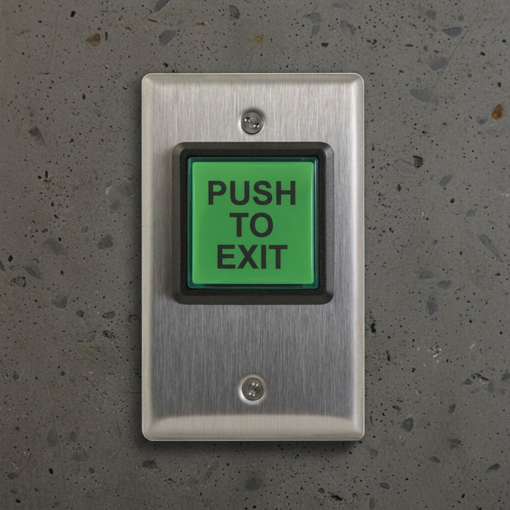 Camden CM-30E CM-30 Series Square LED Illuminated Push Button, "Push to Exit" Economy Switch, Green