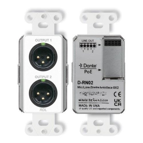 RDL D-RN02 (2)Wall-Mounted Mic/Line Dante Interface, 100Mbps