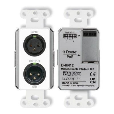 RDL D-RN12 Wall-Mounted Bi-Directional Mic / Line Dante Interface 1x2
