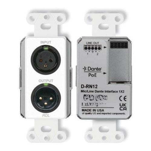 RDL D-RN12 Wall-Mounted Bi-Directional Mic / Line Dante Interface 1x2