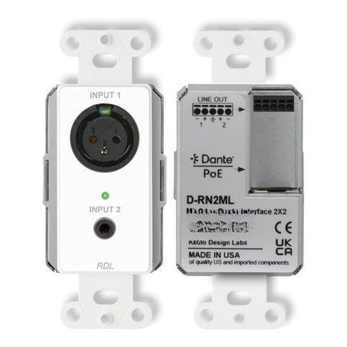 RDL D-RN2ML Wall-Mounted Bi-Directional Mic/Line Dante Interface 2x2