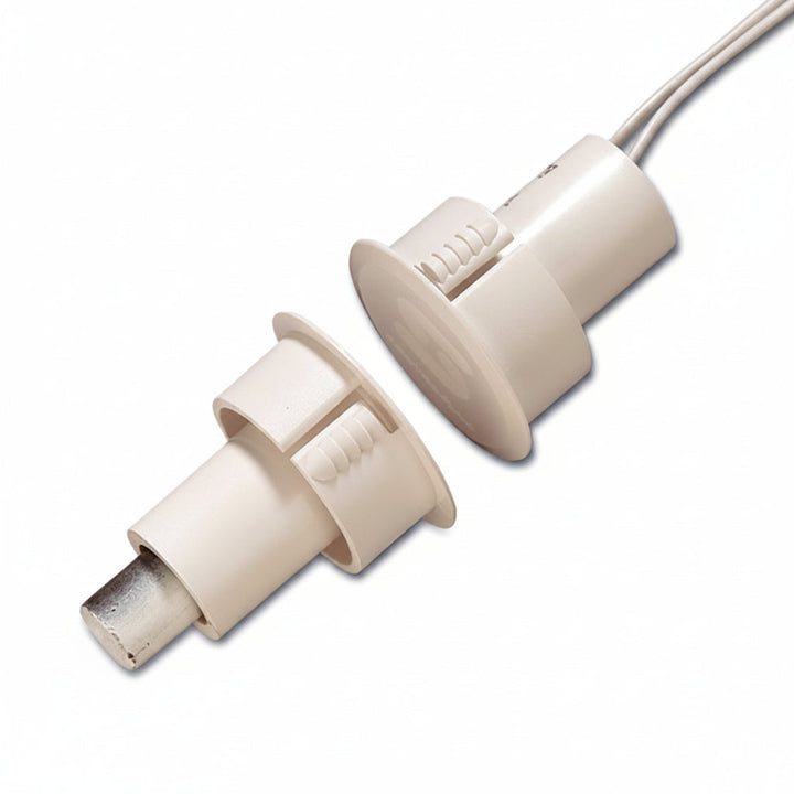 Edwards Signaling 1076CD-N Recessed Steel Door Magnetic Contact with Wire Leads, 3/8" Gap Size, DPDT, 3/4" Diameter, White