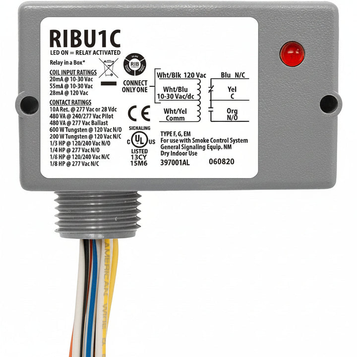 Functional Devices RIBU1C Enclosed Pilot Relay 10A SPDT with 10-30VAC/DC/120VAC Coil