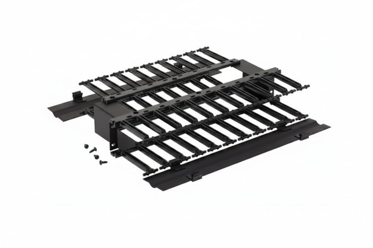 Eaton Tripp Lite SB87019D2FB RCM+ Steel Rack Mounted Horizontal Cable Manager with Cover and Plastic Fingers, Double-Sided, 2U, Black