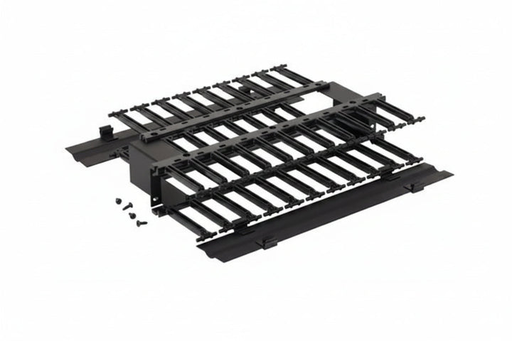 Eaton Tripp Lite SB87019D2FB RCM+ Steel Rack Mounted Horizontal Cable Manager with Cover and Plastic Fingers, Double-Sided, 2U, Black