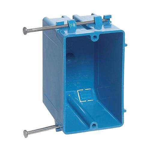 B120A-UPC Carlon 2-1/4"x3-7/8"x3-1/4" Polycarbonate Outlet Box, 1-Gang, Non-Metallic, Blue