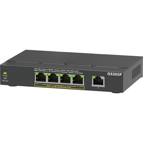 Netgear GS305P-300NAS 300 Series SOHO 5-Port Gigabit Ethernet Unmanaged Switch, 4-Port PoE+, 63W