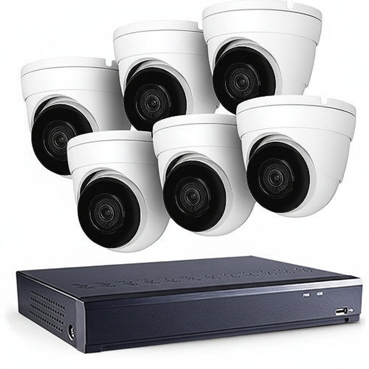 UA-SNVRL810R500 Bundle Kit (1) UA-SNVRL810 USAVision 8-Channel NVR, 2TB HDD, Black (6) UA-R500F2 5MP Turret IP Camera, White