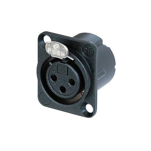 NEUTRIK NC3FD-LX-BAG 3-Pole Female Receptacle, Solder Cups, Metal Housing with Duplex Ground Contact, Black