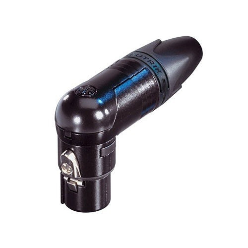 NEUTRIK NC3FRX-B RX Series 3-Pole Right Angle Female Cable Connector, Gold Contacts, Black Metal Housing