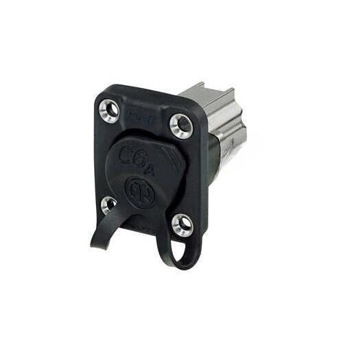 Neutrik NE8FDX-P6-W D-Shape CAT6A Panel Connector with Rubber Sealing, Shielded, Feedthrough, IP65, Black
