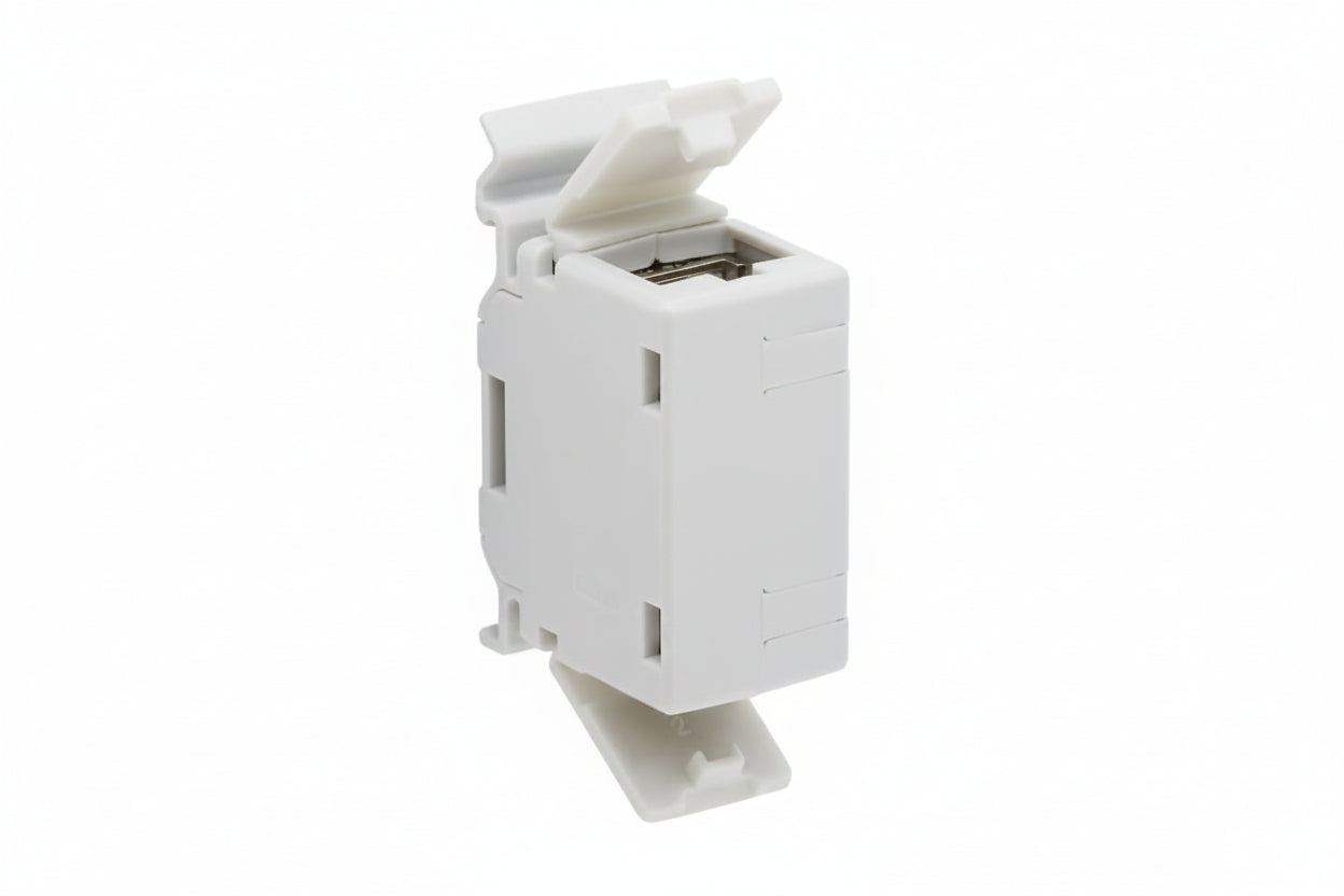 Eaton Tripp Lite N235-D01-SH-6A CAT6A Shielded In-Line DIN-Rail Mountable Snap-In Coupler, RJ45 Female to Female, Light Gray