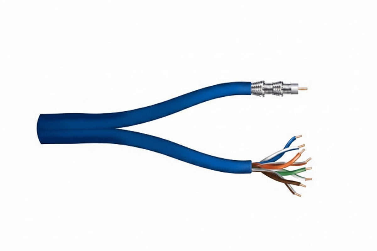 Genesis 50665006 4-Pair Cat 5e + RG6 CCS 75 Ohm Coaxial with Quad-Shield Multimedia Cable, General Purpose, CM, 500' (152.4 m) Reel, Blue