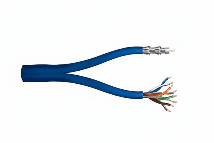 Genesis 50665006 4-Pair Cat 5e + RG6 CCS 75 Ohm Coaxial with Quad-Shield Multimedia Cable, General Purpose, CM, 500' (152.4 m) Reel, Blue