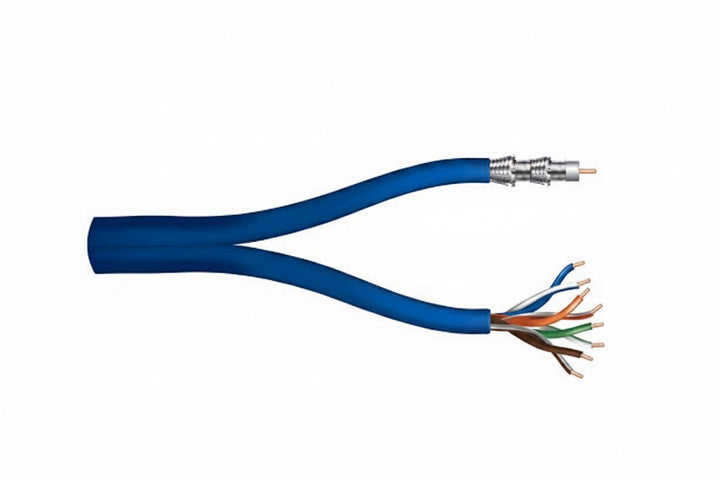 50665006 4-Pair Cat 5e + RG6 CCS 75 Ohm Coaxial with Quad-Shield Multimedia Cable, General Purpose, CM, 500' (152.4 m) Reel, Blue