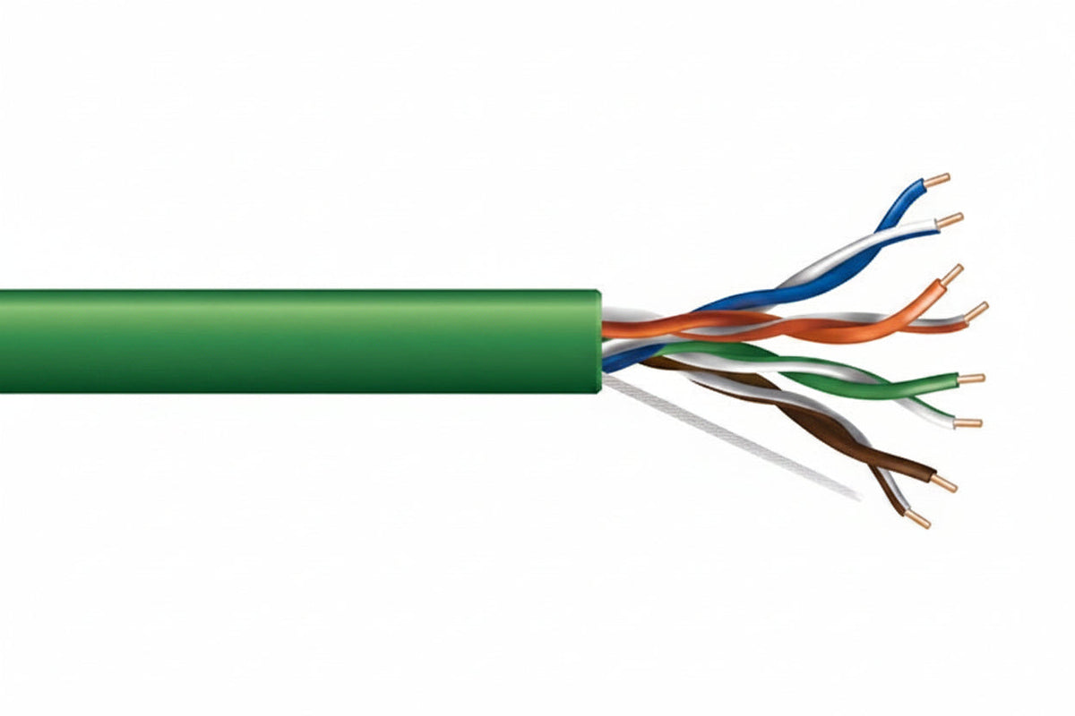 Genesis 50781105 24/4-Pair Cat 5e Unshielded (U/UTP) Networking Cable, Riser, CMR, 1000' (304.8 m) Pull Box, Green