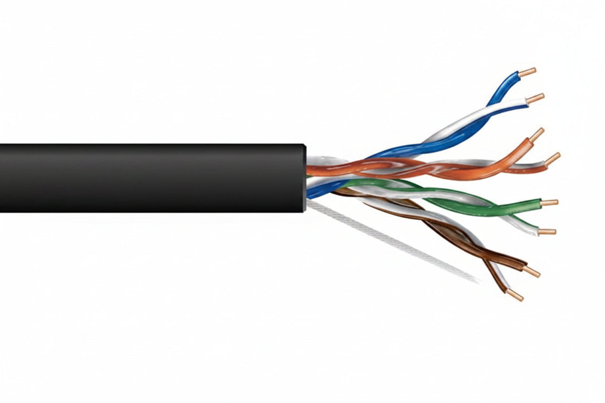 50901008 24/4-Pair Cat 5e Unshielded (U/UTP) Water-Blocked Networking Cable, Direct Burial, 1000' (304.8 m) Reel, Black