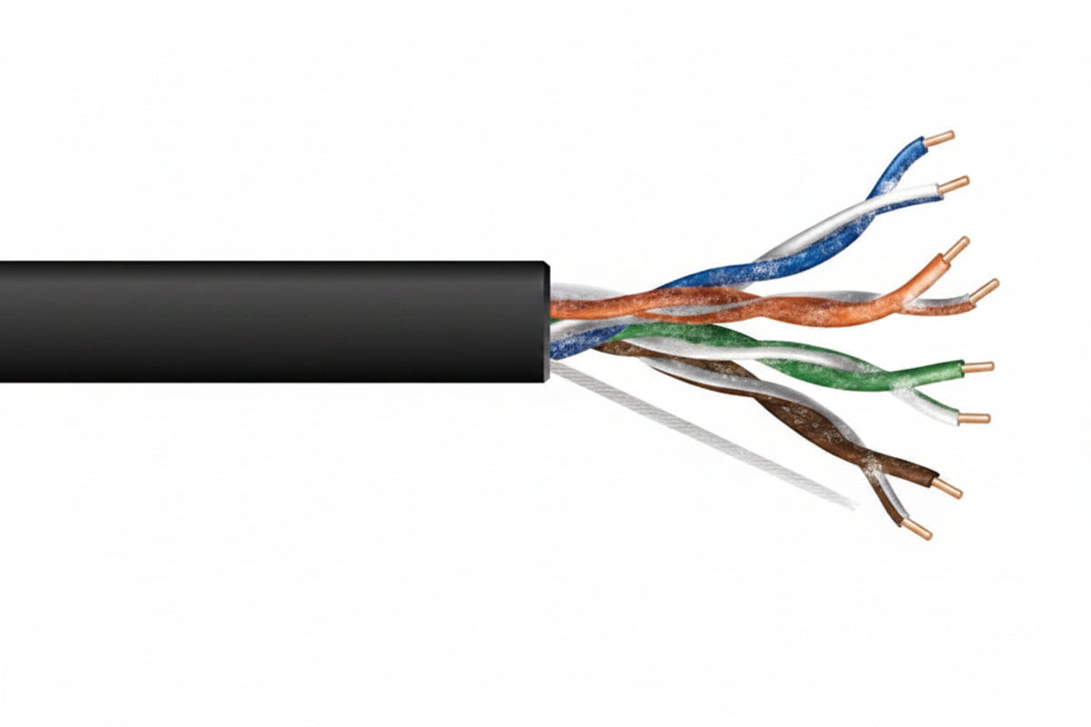 Genesis 50971008 24/4-Pair Cat 5e Unshielded (U/UTP) Water-Blocked Networking Cable, Wet Location, 1000' (304.8 m) Reel, Black