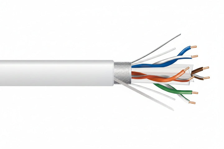 51921001 23/4-Pair Cat 6 Plus Shielded (F/UTP) Networking Cable, Riser, CMR, FT4, 1000' (304.8 m) Reel, White