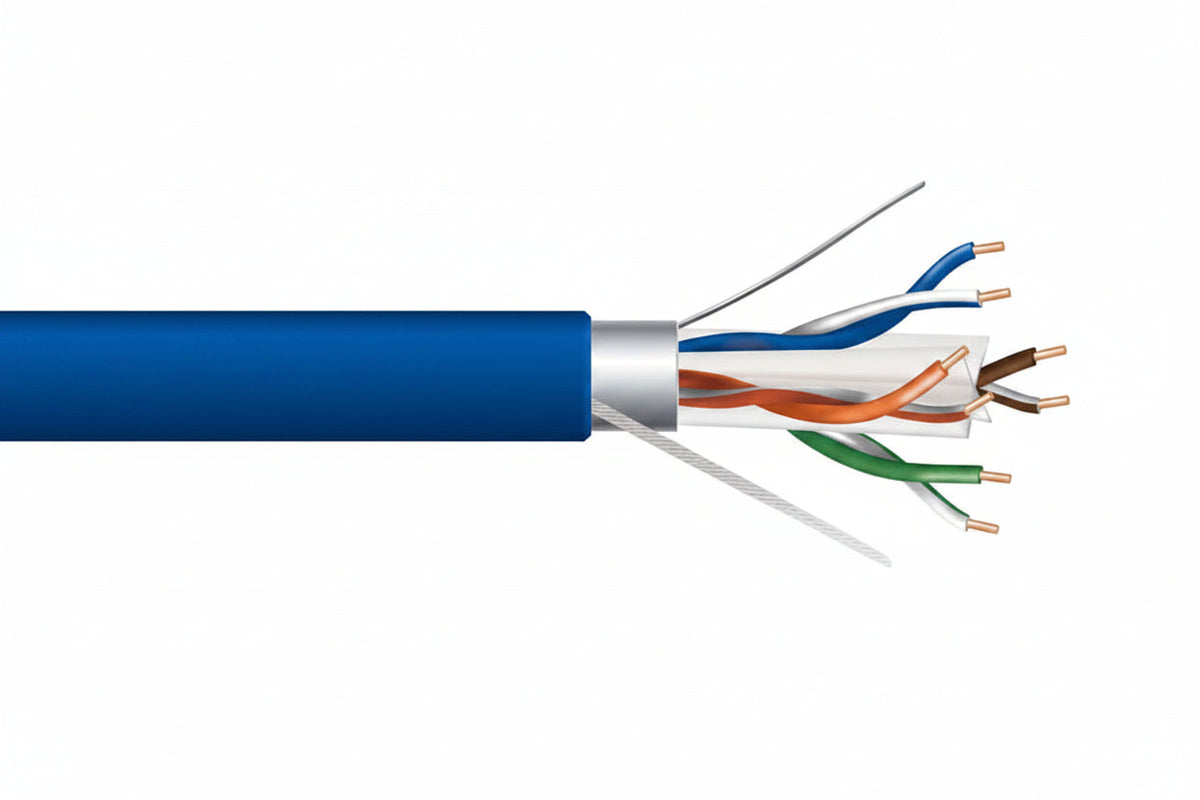 51921006 23/4-Pair Cat 6 Plus Shielded (F/UTP) Networking Cable, Riser, CMR, FT4, 1000' (304.8 m) Reel, Blue