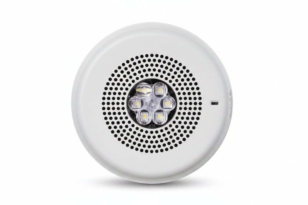 Eaton ELCHSWC Wheelock Eluxa Chime Strobe, FIRE Lettering, Ceiling Mount, 24V, White