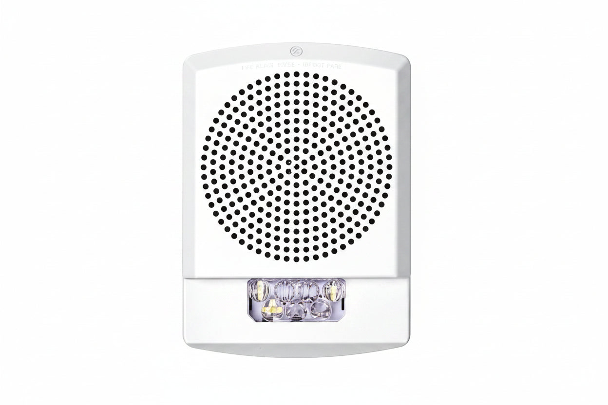 Eaton ELCHSW Wheelock Eluxa Chime Strobe, FIRE Lettering, Wall Mount, 24V, White