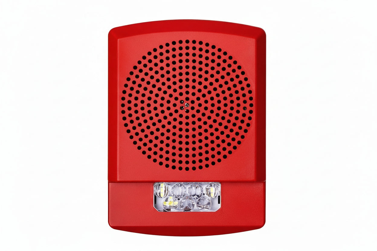 Eaton ELFHSR Wheelock Eluxa Low Frequency Sounder Strobe, Wall, FIRE Lettering, 24V, 110/177 cd, Indoor, Red