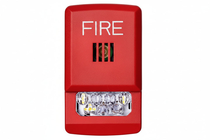 Eaton ELHSR Wheelock Eluxa LED Horn Strobe, Wall, FIRE Lettering, Clear Lens, 24V, 15/30/75/110/135/185 cd, Indoor, Red