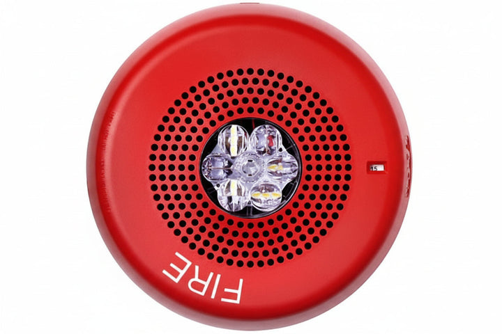 Eaton ELSPSTRC Wheelock Eluxa LED High Fidelity Speaker Strobe, Ceiling, FIRE Lettering, Clear Lens, 24VDC, 15/30/75/110/150/177 cd, Red