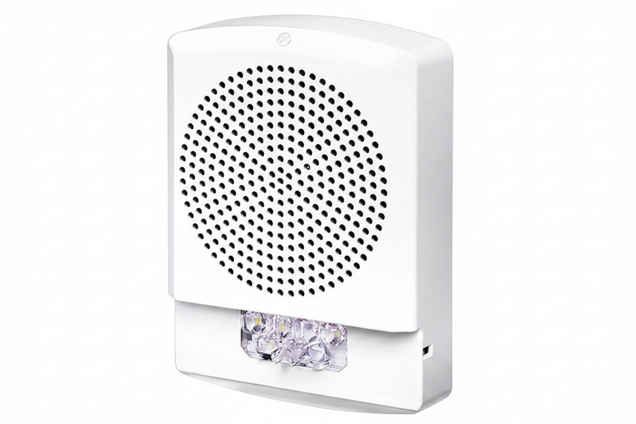 Eaton ELSPSTW-AL Wheelock Eluxa LED High Fidelity Speaker Strobe, Wall, ALERT Lettering, Clear Lens, 24VDC, 15/30/75/110/135/185 cd, White