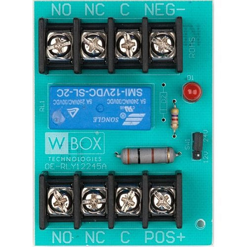 0E-RLY12245A Relay Module – 5A 220VAC/28VDC DPDT Contacts, Selectable 12V or 24V DC Input, Wall-Mount, High-Current Control for Intrusion, Access Control, and Video Surveillance Systems