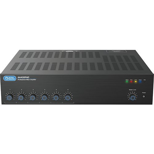 AA400PHD 6-Channel 400W Commercial Mixer Amplifier with PHD System, Automatic Testing, 70.7V, Background Music and Paging